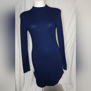 Elegant Navy Blue Ribbed Dress